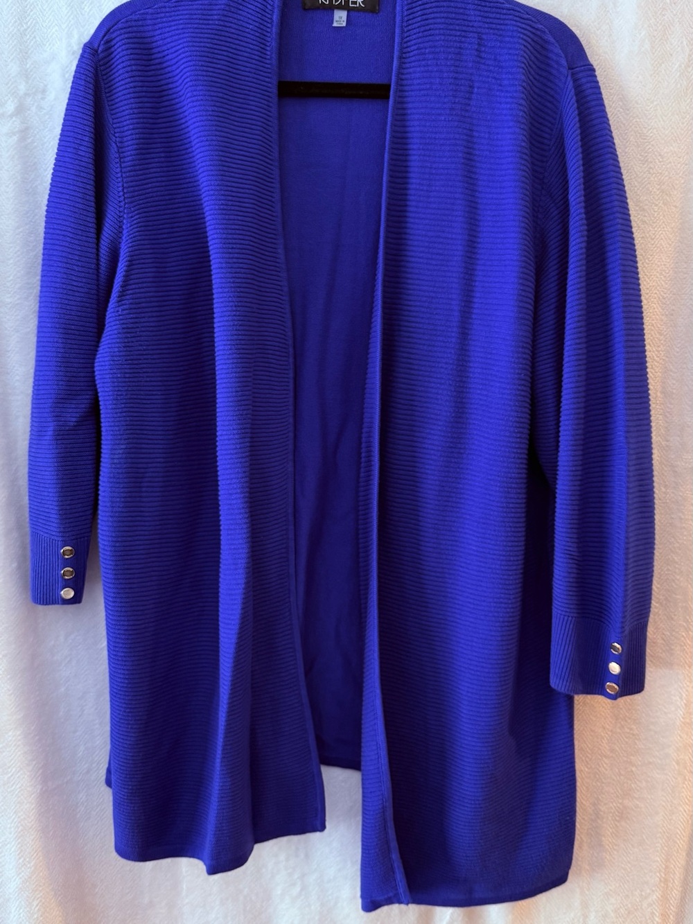 Kasper Royal Blue Open-Front Ribbed Cardigan